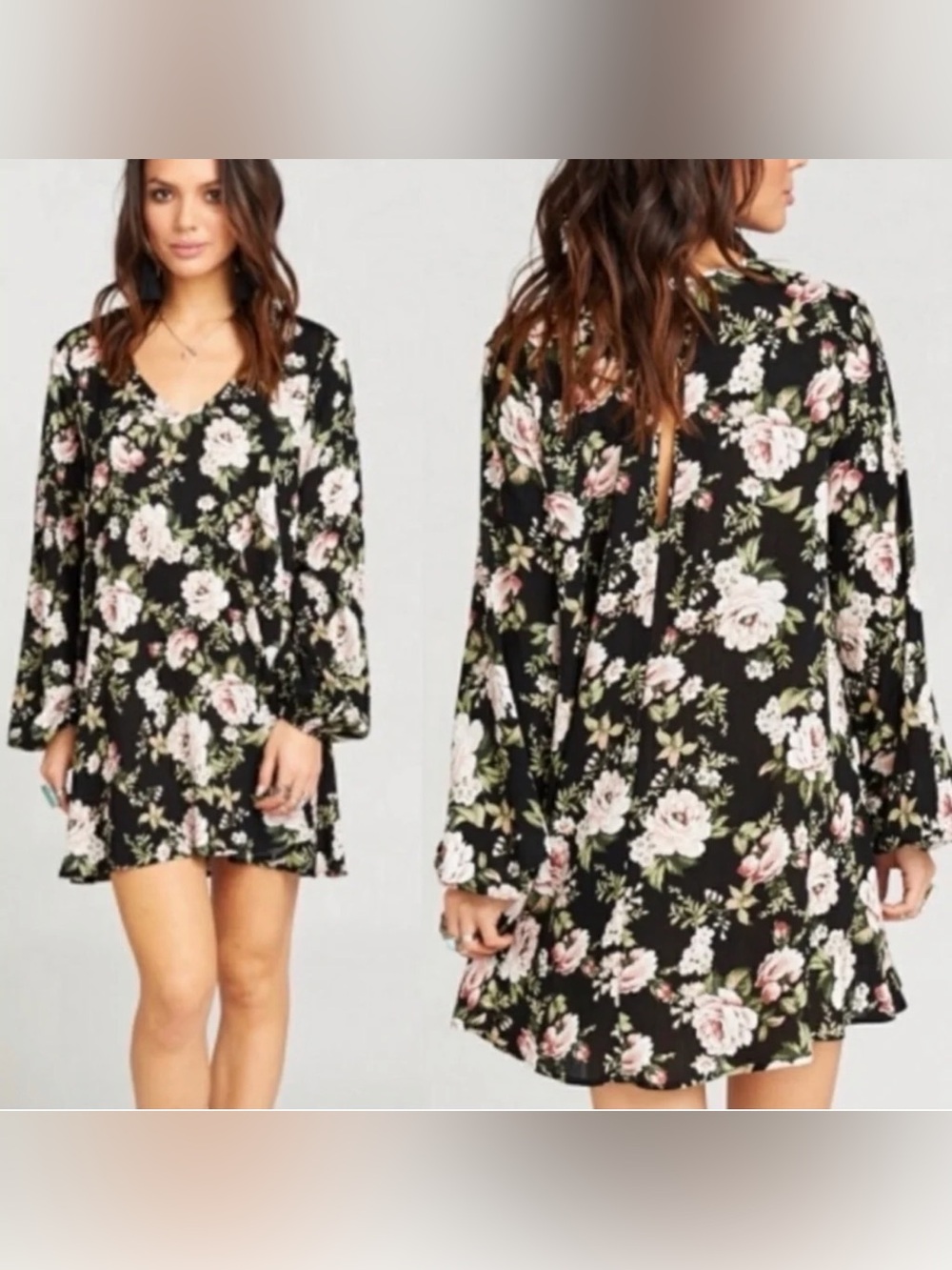 Show Me Your MuMu Black Mini Dress with Pink Floral Print